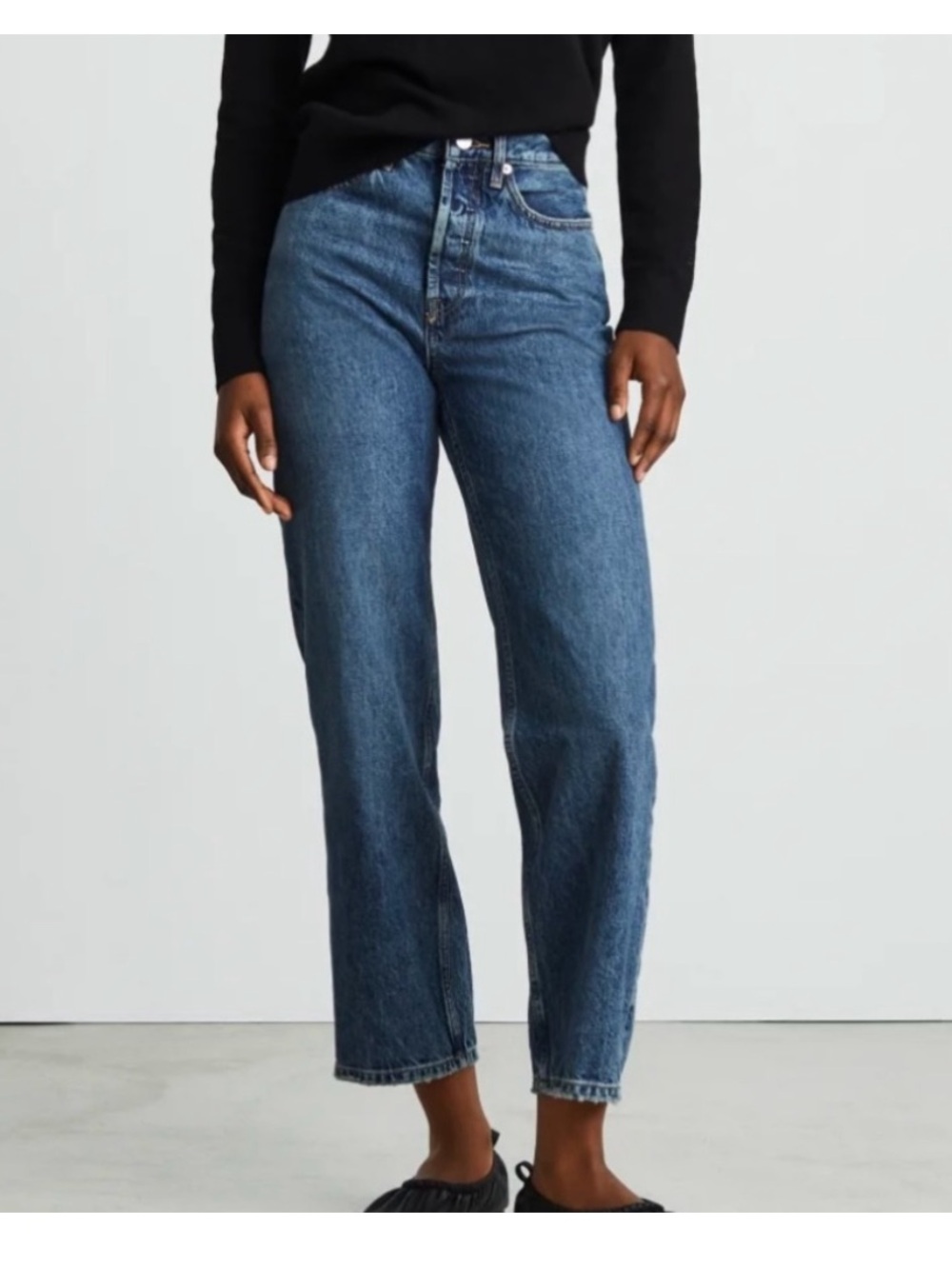 Everlane 90s Way High Jean medium blue straight leg button fly 27 organic cotton